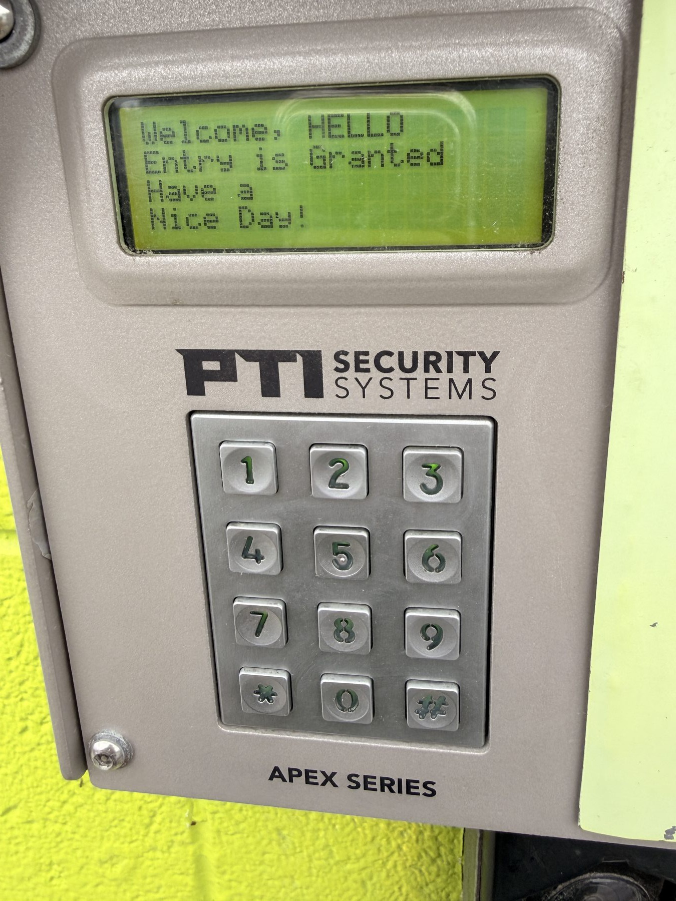 Building access keypad at the Storio Anchorage entrance